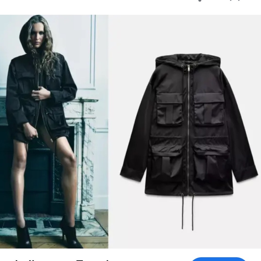 ZARA Collection Pocketed Parka in Black Size S